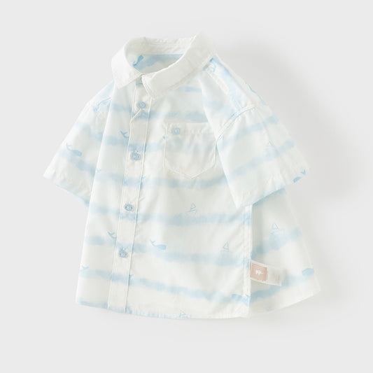 Dave&Bella Toddler Boys Summer Elegant Blue College-style Comfortable Shirts