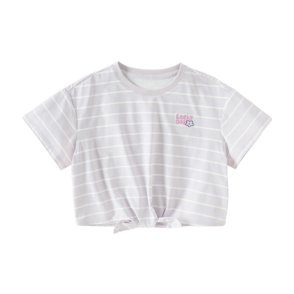 Dave&Bella Toddler Girls Summer Purple Striped Design Print Soft Stretchable T-shirts
