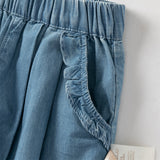 Dave&Bella Toddler Girls Summer Stylish Straight-leg Wide Flared Comfortable Cotton Jeans