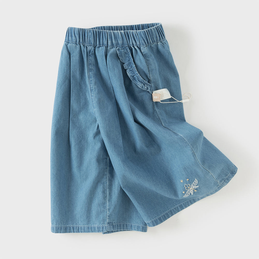 Dave&Bella Toddler Girls Summer Stylish Straight-leg Wide Flared Comfortable Cotton Jeans