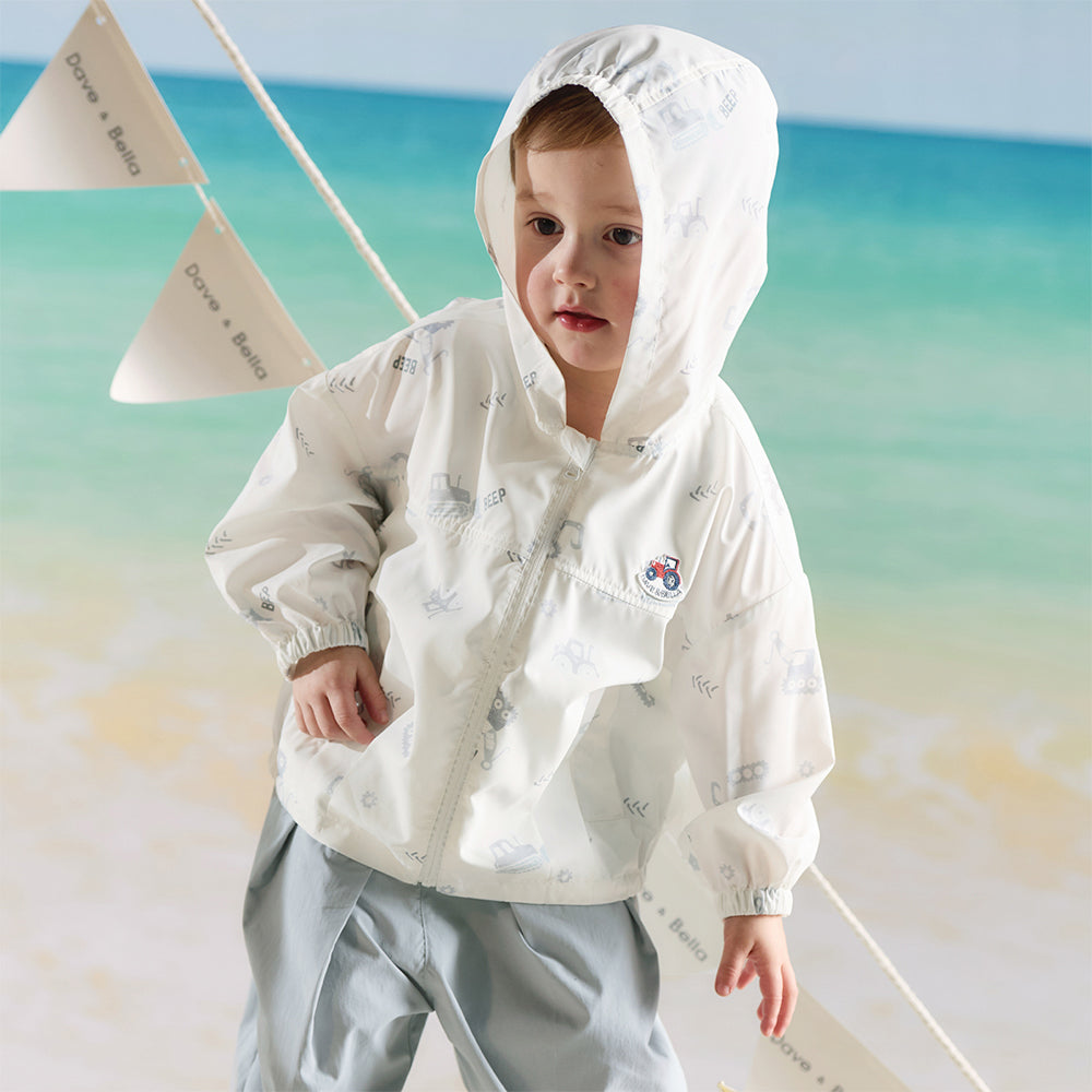 Dave&Bella Toddler Boys/Girls Summer White/Blue Cute Print Lightweight Sunscreen Jackets
