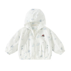 Dave&Bella Toddler Boys/Girls Summer White/Blue Cute Print Lightweight Sunscreen Jackets