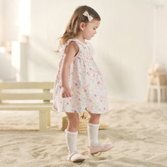 Dave&Bella Toddler Girls Summer Floral Print Doll Collar Breathable Cotton Casual Dress