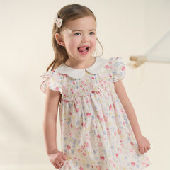 Dave&Bella Toddler Girls Summer Floral Print Doll Collar Breathable Cotton Casual Dress