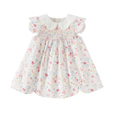 Dave&Bella Toddler Girls Summer Floral Print Doll Collar Breathable Cotton Casual Dress (Copy)-1