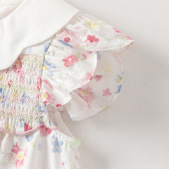 Dave&Bella Toddler Girls Summer Floral Print Doll Collar Breathable Cotton Casual Dress