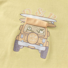 Dave&Bella Toddler Boys Summer Casual Green Car Print Top Pant Suits