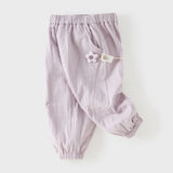 Dave&Bella Toddler Girls Summer Purple/Green Adjustable-waistband Loose Jogger Pants