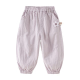 Dave&Bella Toddler Girls Summer Purple/Green Adjustable-waistband Loose Jogger Pants