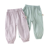 Dave&Bella Toddler Girls Summer Purple/Green Adjustable-waistband Loose Jogger Pants