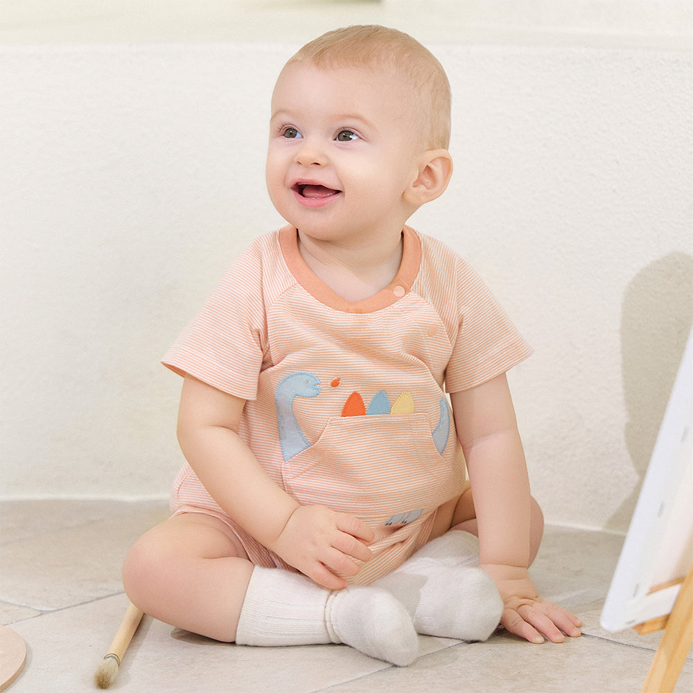 Dave&Bella Baby Boys Summer Orange/Grey Green Animal Soft Cotton Casual Rompers