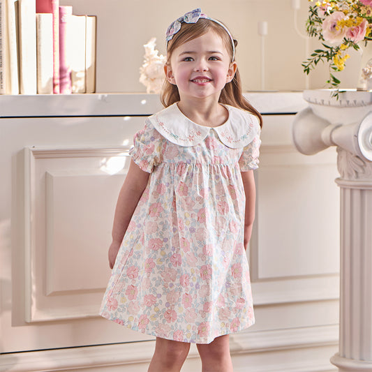 Dave&Bella Toddler Girls Summer Stylish Floral Print Breathable Cotton A-line Dress