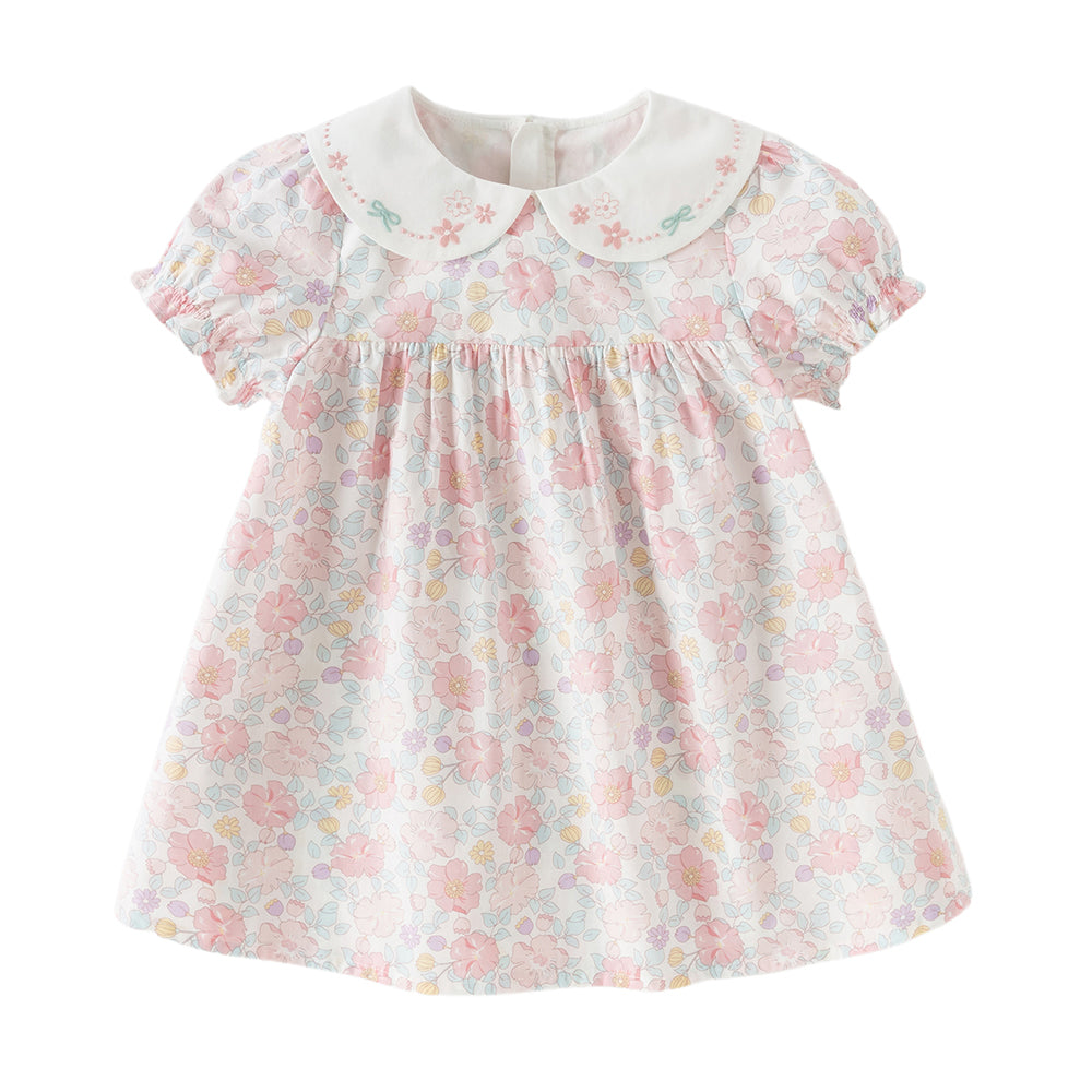 Dave&Bella Toddler Girls Summer Stylish Floral Print Breathable Cotton A-line Dress