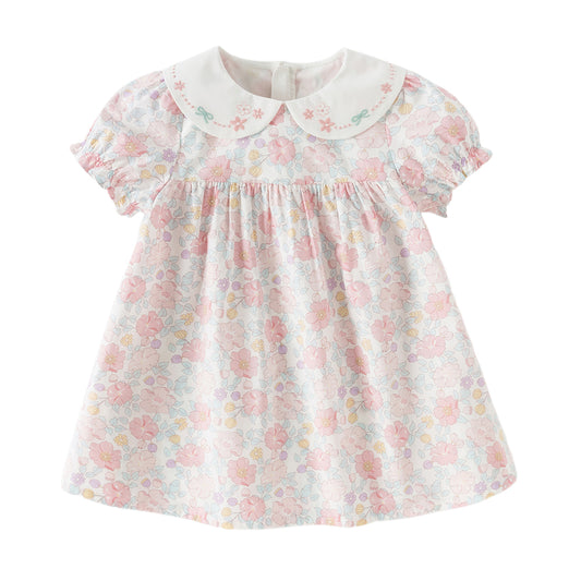 Dave&Bella Toddler Girls Summer Stylish Floral Print Breathable Cotton A-line Dress