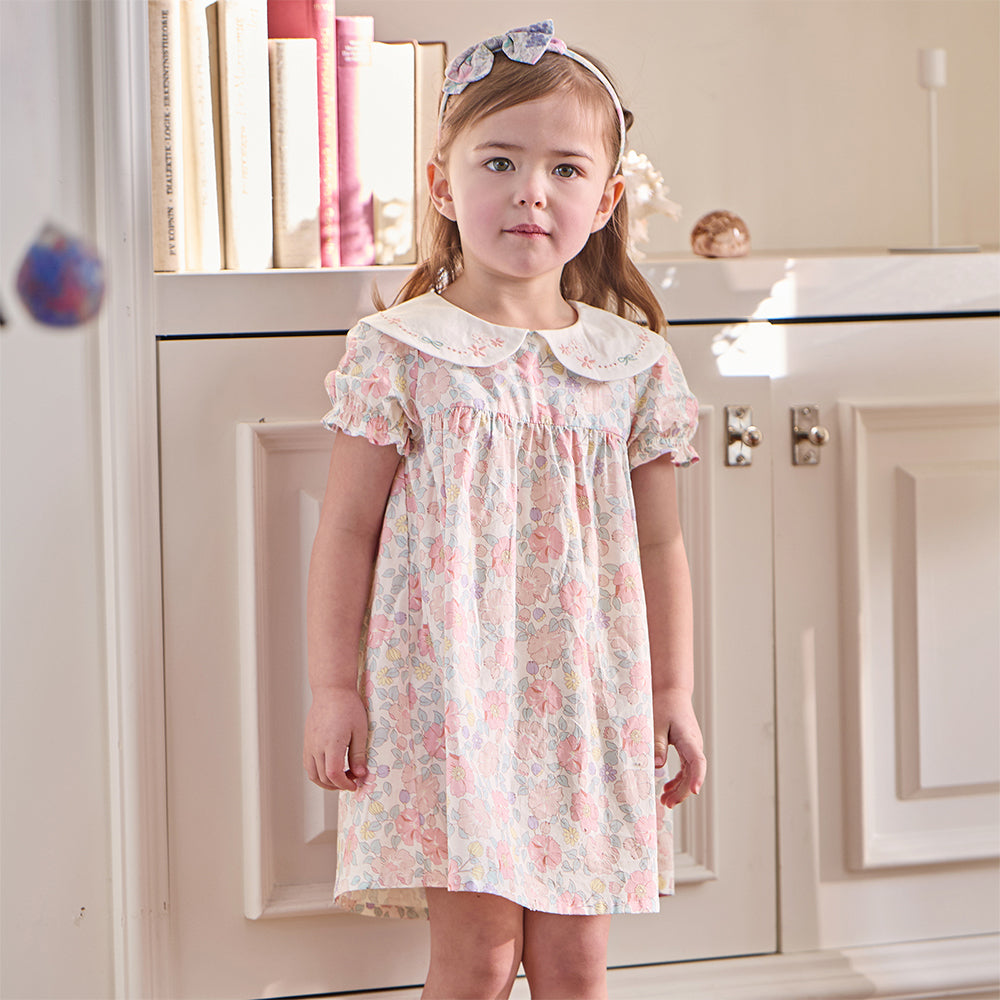 Dave&Bella Toddler Girls Summer Stylish Floral Print Breathable Cotton A-line Dress
