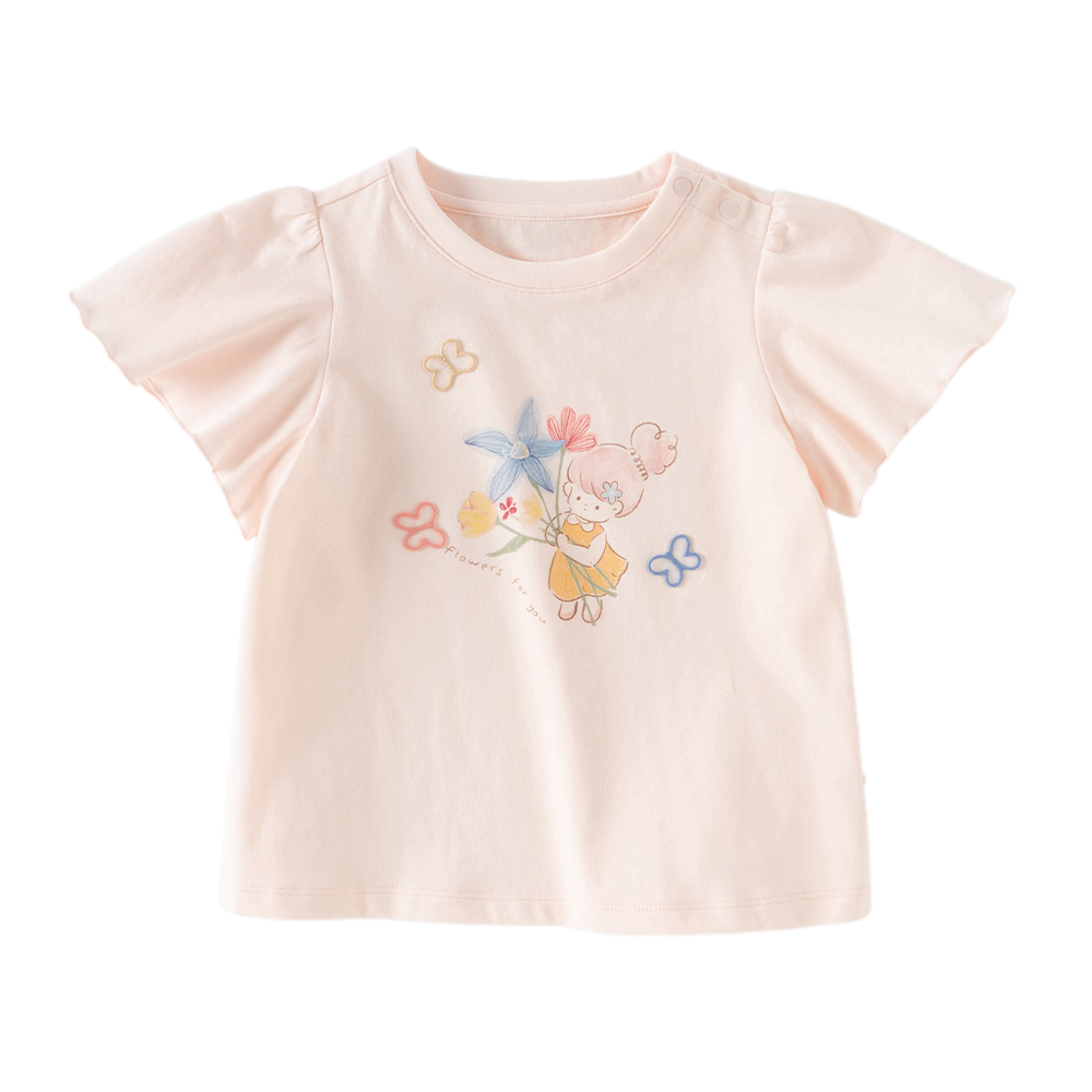 Dave&Bella Summer Toddler Girls Pink Cute Print Cotton Soft Breathable Casual T-Shirts