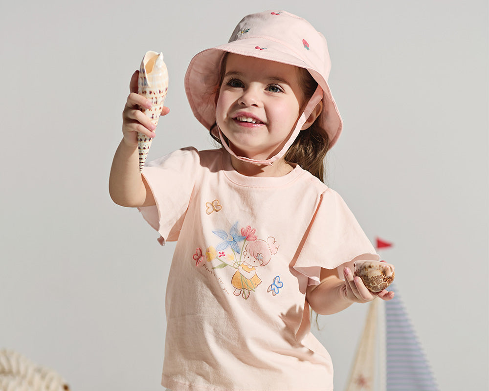 Dave&Bella Summer Toddler Girls Pink Cute Print Cotton Soft Breathable Casual T-Shirts