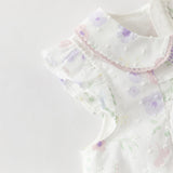 Dave&Bella Toddler Girls Summer Purple Pink Floral Print Comfortable Cotton Top Pant Suits