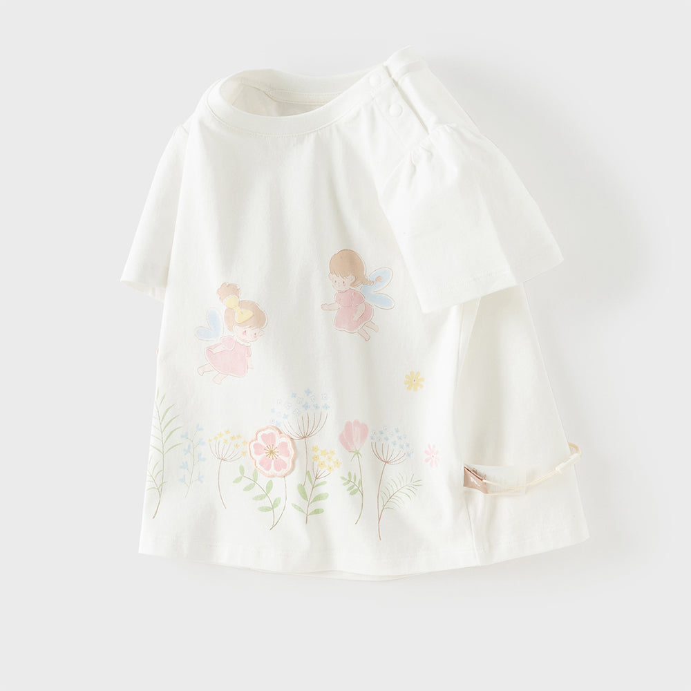 Dave&Bella Toddler Girls Summer White/Pink Flower Print Cotton Cute T-shirts