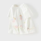 Dave&Bella Toddler Girls Summer White/Pink Flower Print Cotton Cute T-shirts