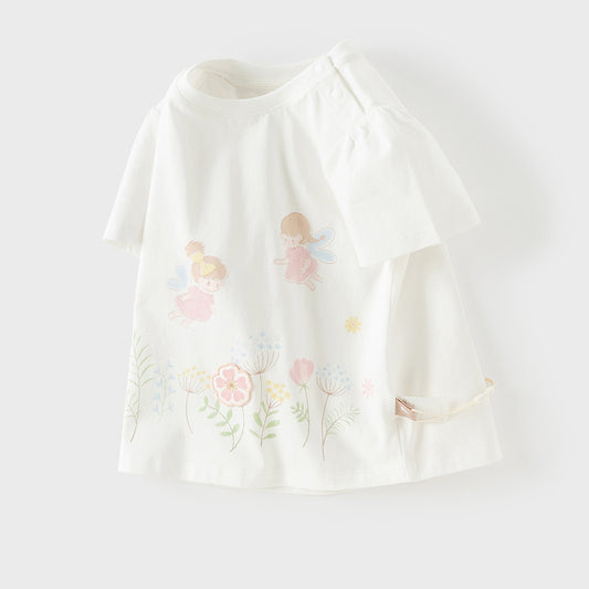 Dave&Bella Toddler Girls Summer White/Pink Flower Print Cotton Cute T-shirts