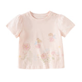 Dave&Bella Toddler Girls Summer White/Pink Flower Print Cotton Cute T-shirts