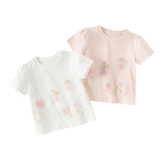 Dave&Bella Toddler Girls Summer White/Pink Flower Print Cotton Cute T-shirts