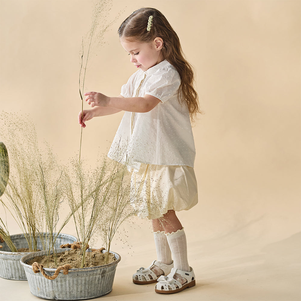 Dave&Bella Toddler Girls Summer Sweet White College-style Soft Cotton Shirts