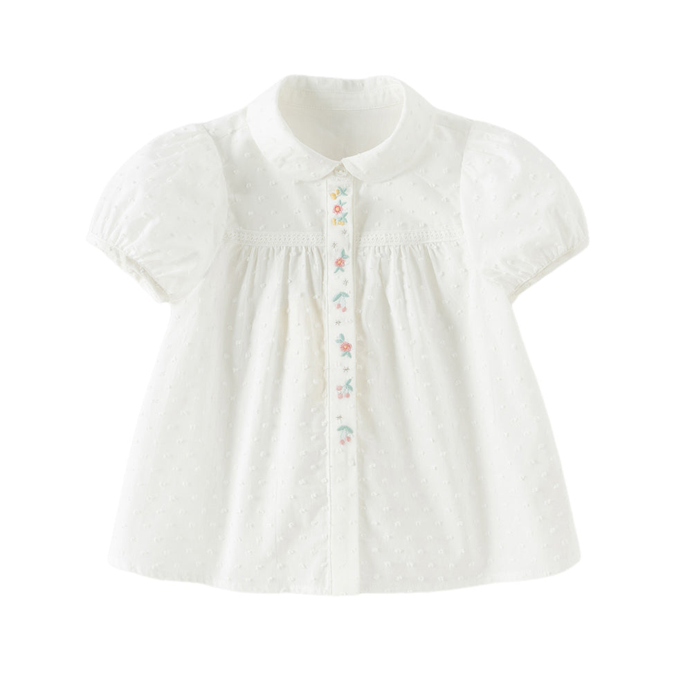 Dave&Bella Toddler Girls Summer Sweet White College-style Soft Cotton Shirts