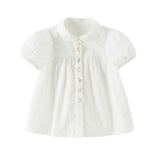 Dave&Bella Toddler Girls Summer Sweet White College-style Soft Cotton Shirts