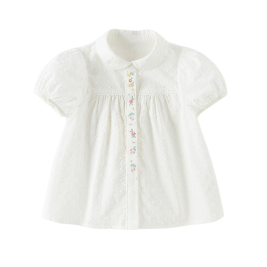 Dave&Bella Toddler Girls Summer Sweet White College-style Soft Cotton Shirts