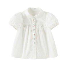 Dave&Bella Toddler Girls Summer Sweet White College-style Soft Cotton Shirts