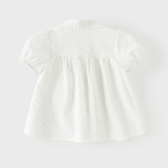 Dave&Bella Toddler Girls Summer Sweet White College-style Soft Cotton Shirts