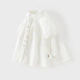 Dave&Bella Toddler Girls Summer Sweet White College-style Soft Cotton Shirts