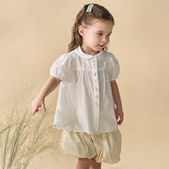 Dave&Bella Toddler Girls Summer Sweet White College-style Soft Cotton Shirts