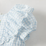 Dave&Bella Summer Toddler Girls Blue Plaid Flower Embroidery Elegant Party A-Line Dress