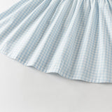 Dave&Bella Summer Toddler Girls Blue Plaid Flower Embroidery Elegant Party A-Line Dress