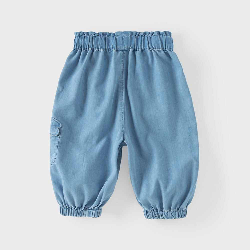 Dave&Bella Summer Toddler Girls Stylish Denim Blue Loose Comfortable Jogger Jeans