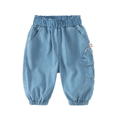 Dave&Bella Summer Toddler Girls Stylish Denim Blue Loose Comfortable Jogger Jeans
