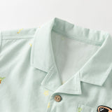 Dave&Bella Summer Toddler Boys Green Coconut Tree Print Turndown Collar Outfit Sets
