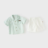 Dave&Bella Summer Toddler Boys Green Coconut Tree Print Turndown Collar Outfit Sets