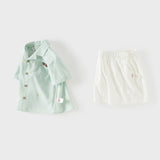 Dave&Bella Summer Toddler Boys Green Coconut Tree Print Turndown Collar Outfit Sets