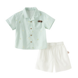 Dave&Bella Summer Toddler Boys Green Coconut Tree Print Turndown Collar Outfit Sets
