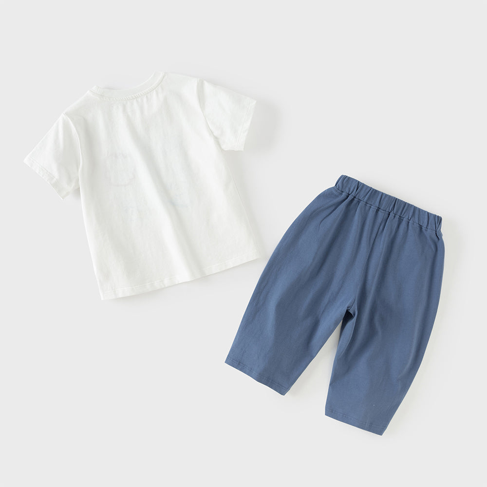 Dave&Bella Toddler Boys Summer White Chinese-style Breathable Cotton Outfit Sets