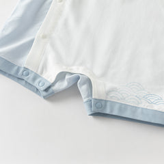Dave&Bella Baby Boys Summer Blue Chinese-style V-Neck Lightweight Rompers