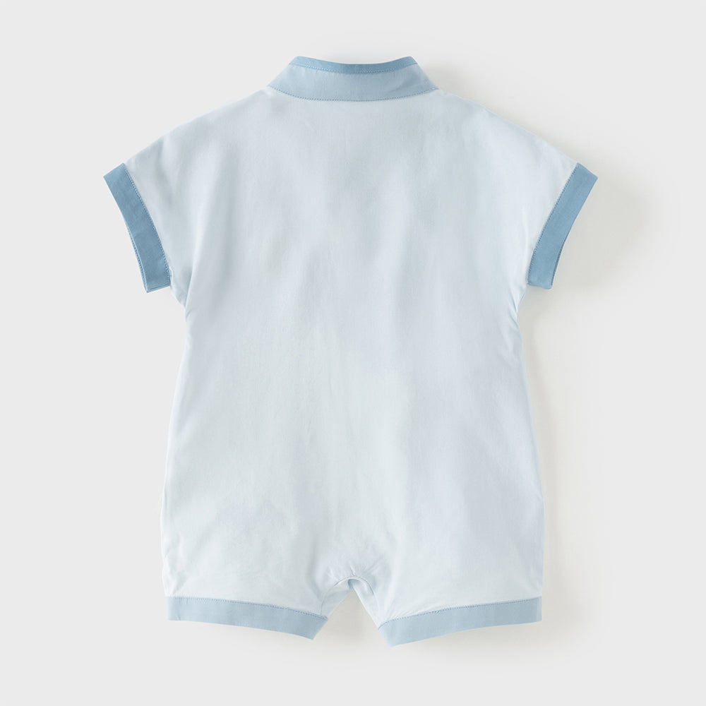Dave&Bella Baby Boys Summer Blue Chinese-style V-Neck Lightweight Rompers
