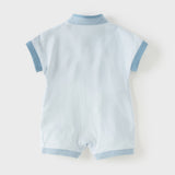 Dave&Bella Baby Boys Summer Blue Chinese-style V-Neck Lightweight Rompers