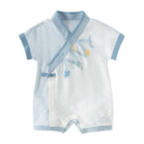 Dave&Bella Baby Boys Summer Blue Chinese-style V-Neck Lightweight Rompers