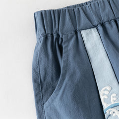 Dave&Bella Toddler Boys Summer Blue Chinese-style V-neck Lightweight Outfit Sets