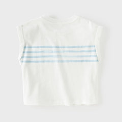 Dave&Bella Summer Toddler Boys White Round Collar Sleeveless Lightweight Tank Tops